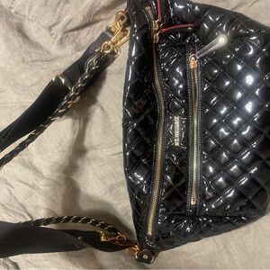 MZ Wallace Black Quilted Shoulder Bag with Gold Details